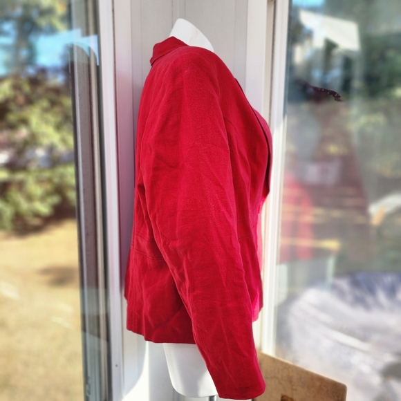 Style & Co. Women Red Linen Perforated Single Button Structured Blazer - Picture 4 of 15